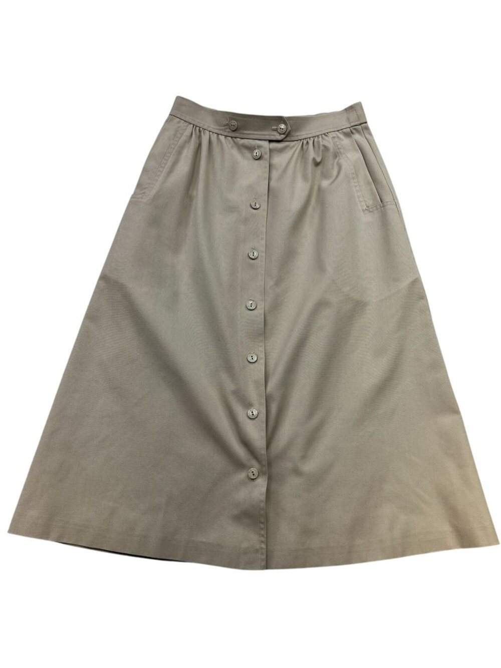 Koret Women's Button Front Cottage Midi Skirt Pleated Front Size 8 Beige Pockets